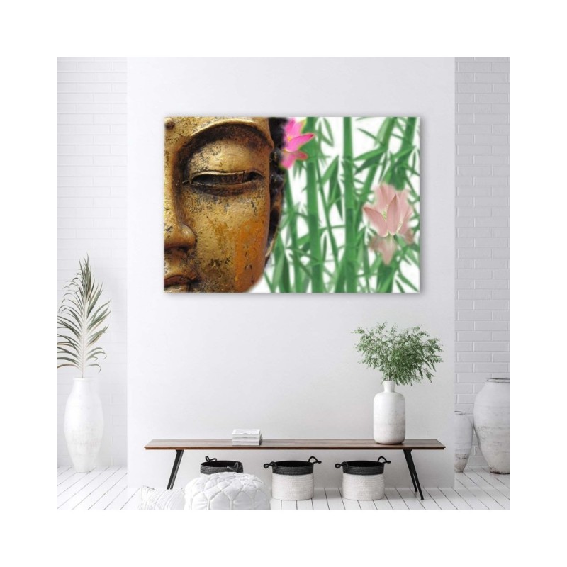 Wandbild für Wohnzimmer - Buddha mit Bambus | Feeby