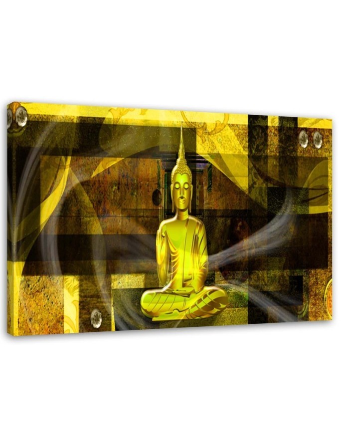 Leinwandbild - Buddha-Figur auf geometrischem Hintergrund | Feeby