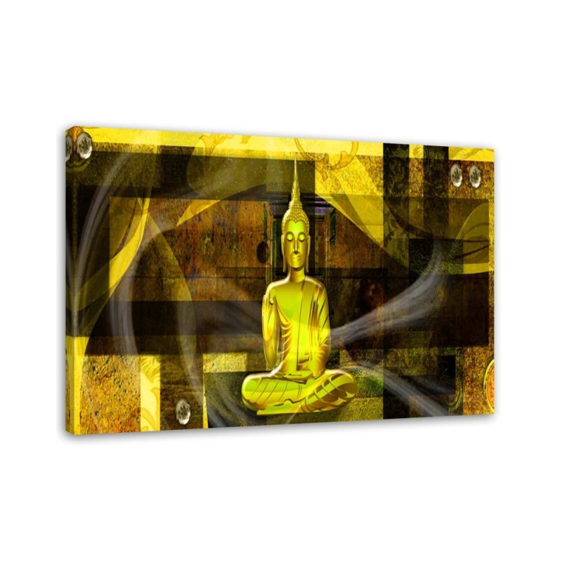 Leinwandbild - Buddha-Figur auf geometrischem Hintergrund | Feeby