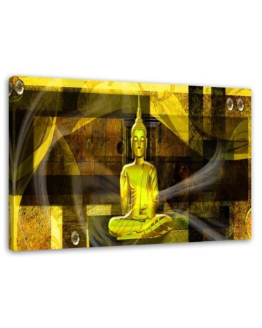 Leinwandbild - Buddha-Figur auf geometrischem Hintergrund | Feeby