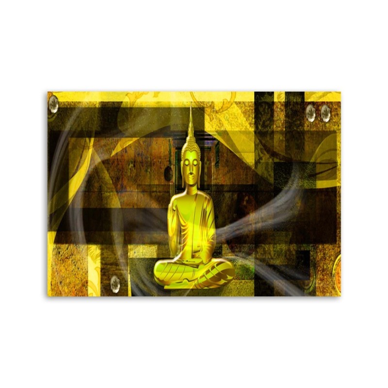 Leinwandbild - Buddha-Figur auf geometrischem Hintergrund | Feeby