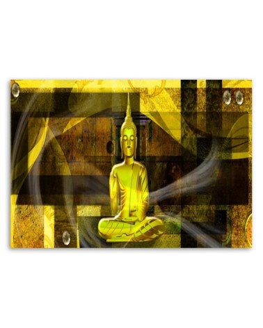Leinwandbild - Buddha-Figur auf geometrischem Hintergrund | Feeby