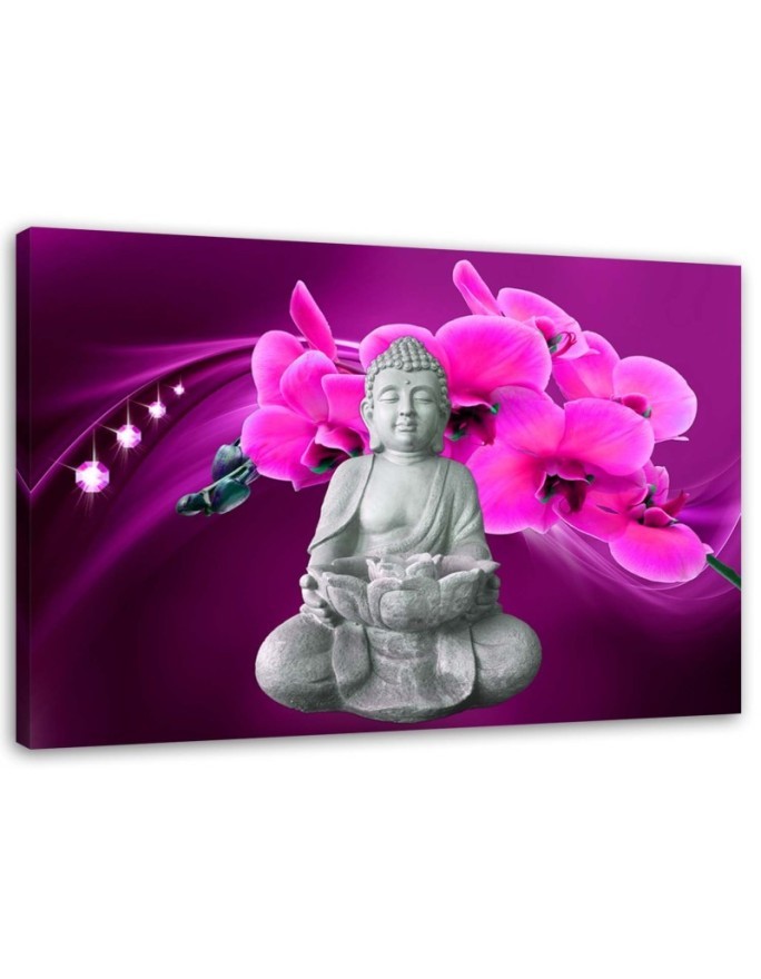 Bild auf Leinwand - Buddha mit rosa Orchidee | Feeby