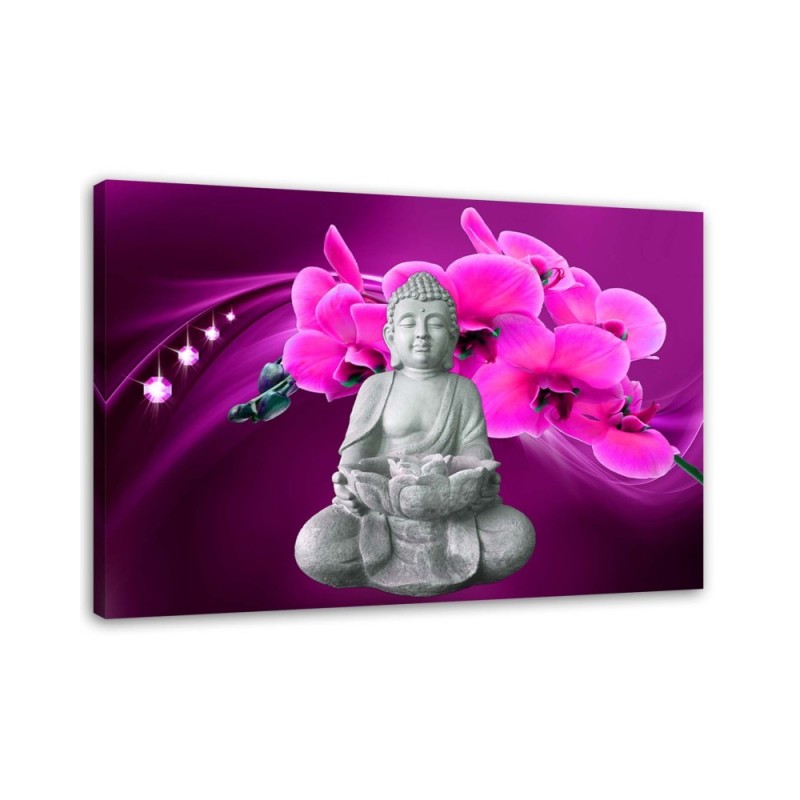 Bild auf Leinwand - Buddha mit rosa Orchidee | Feeby