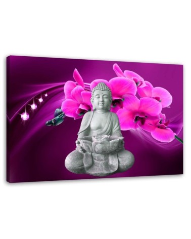 Bild auf Leinwand - Buddha mit rosa Orchidee | Feeby