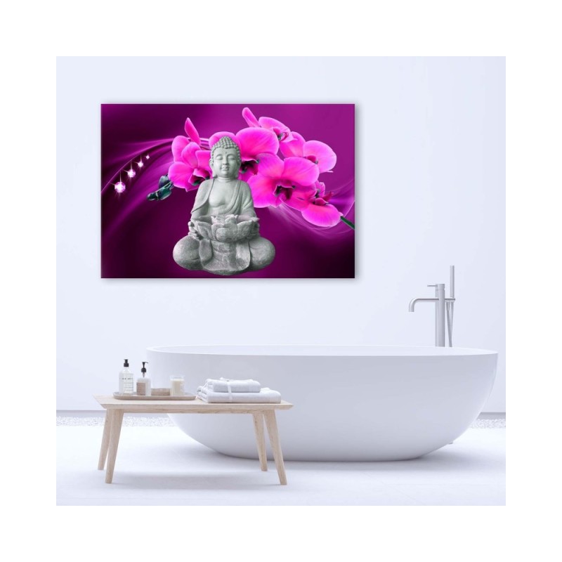 Bild auf Leinwand - Buddha mit rosa Orchidee | Feeby