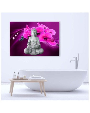 Bild auf Leinwand - Buddha mit rosa Orchidee | Feeby