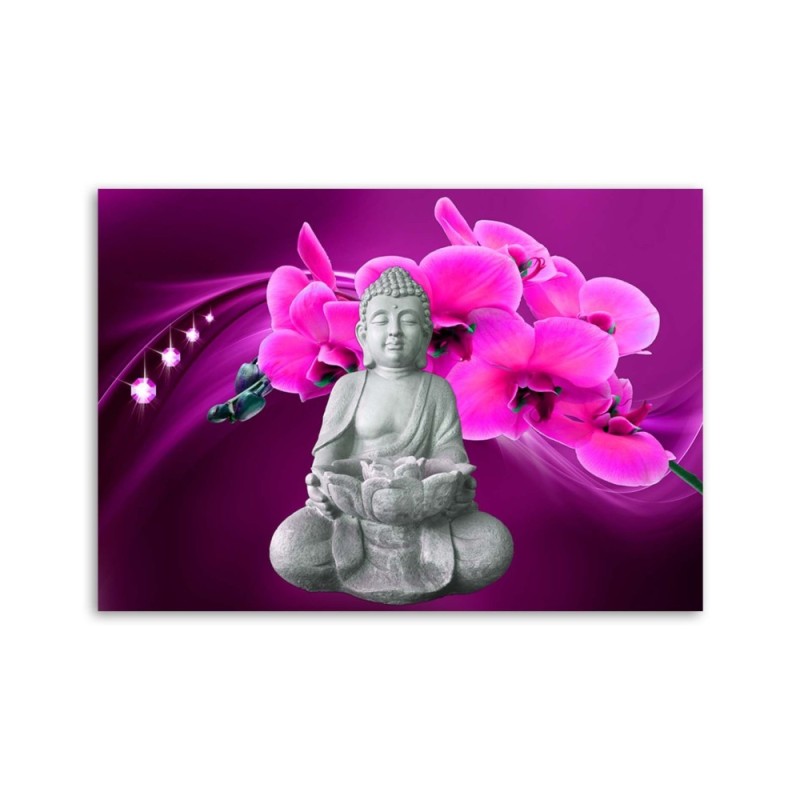 Bild auf Leinwand - Buddha mit rosa Orchidee | Feeby