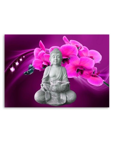 Bild auf Leinwand - Buddha mit rosa Orchidee | Feeby