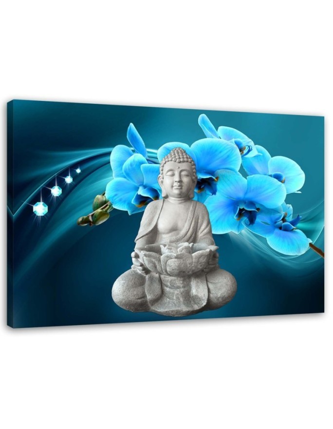 Leinwandbild - Buddha mit einer blauen Orchidee | Feeby