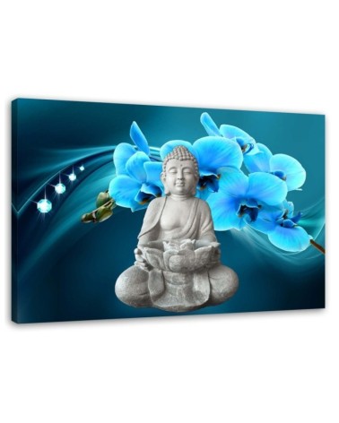 Leinwandbild - Buddha mit einer blauen Orchidee | Feeby