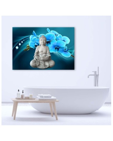 Leinwandbild - Buddha mit einer blauen Orchidee | Feeby