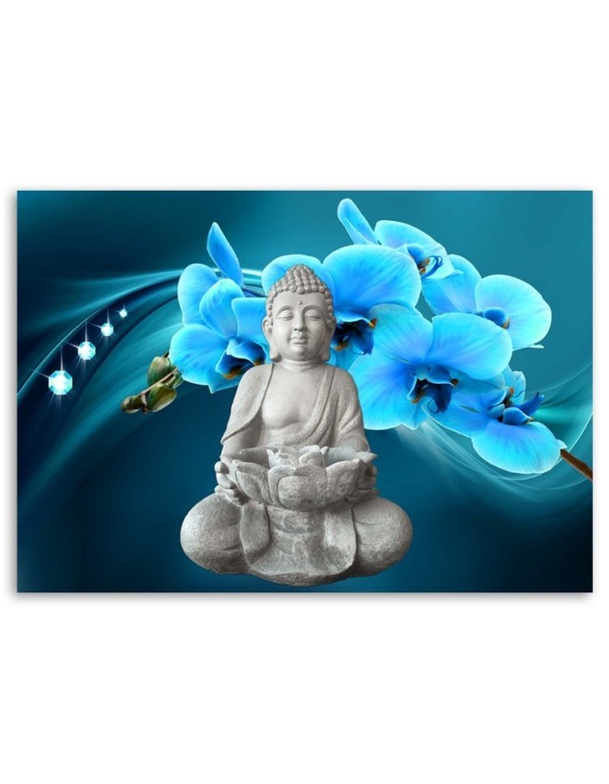 Nowoczesny obraz do łazienki Budda z niebieską orchideą | FEEBY