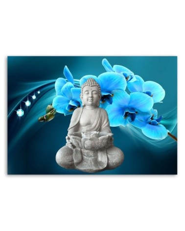 Leinwandbild - Buddha mit einer blauen Orchidee | Feeby