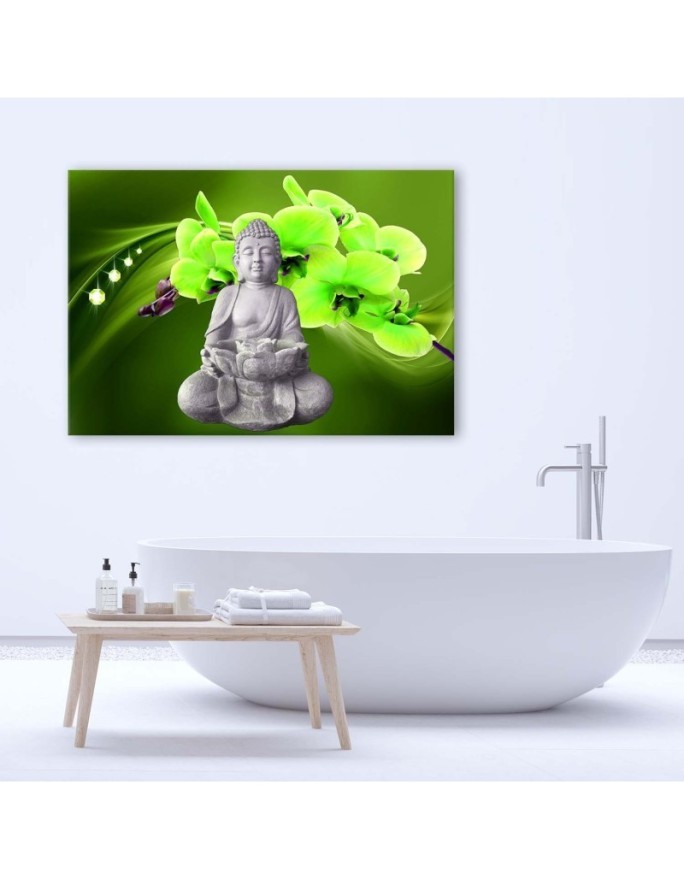 Nowoczesny obraz do łazienki Budda z zieloną orchideą | FEEBY