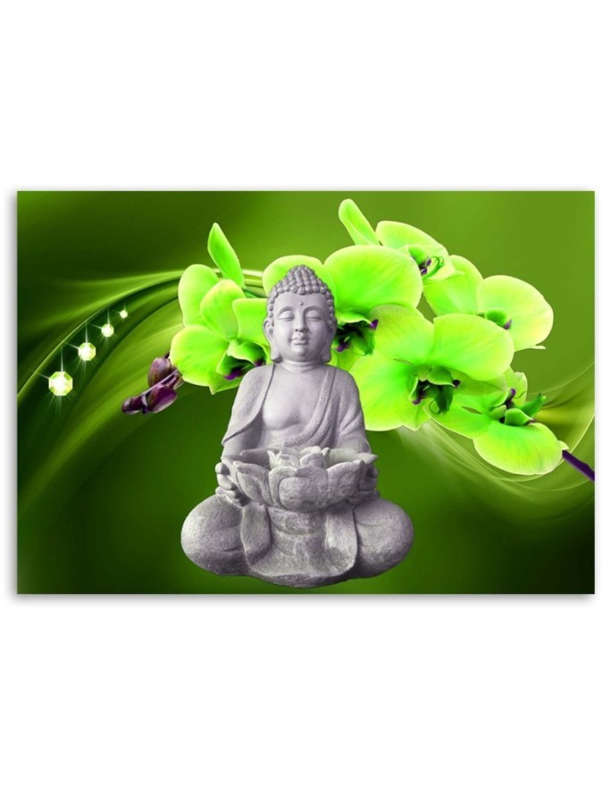 Nowoczesny obraz do łazienki Budda z zieloną orchideą | FEEBY