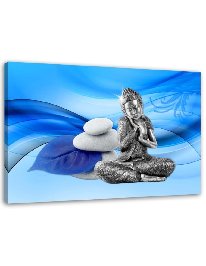 Leinwandbild - Figur des Buddha auf blauem Hintergrund | Feeby