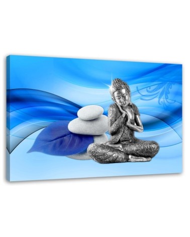 Leinwandbild - Figur des Buddha auf blauem Hintergrund | Feeby