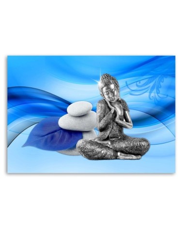 Leinwandbild - Figur des Buddha auf blauem Hintergrund | Feeby