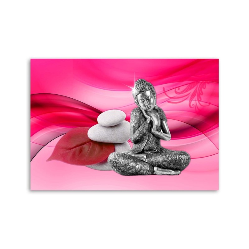 Leinwandbild - Buddha-Figur auf rosa Hintergrund | Feeby