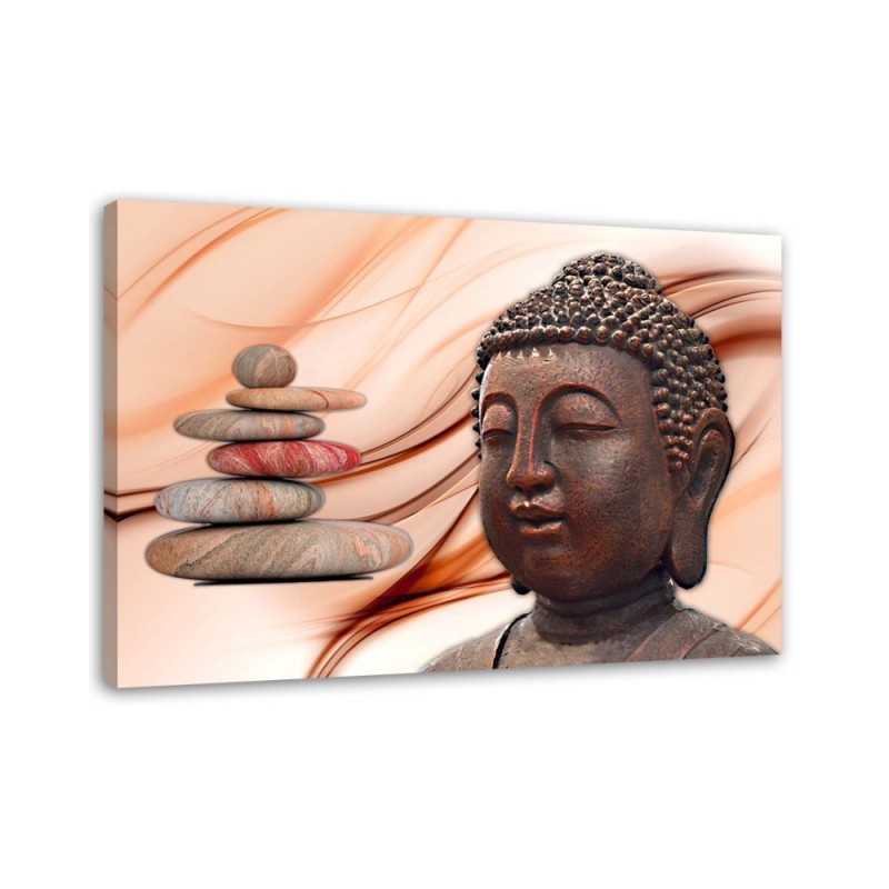 Leinwandbild - Buddhas Kopf und Steine - rosa | Feeby