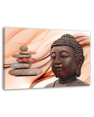 Leinwandbild - Buddhas Kopf und Steine - rosa | Feeby