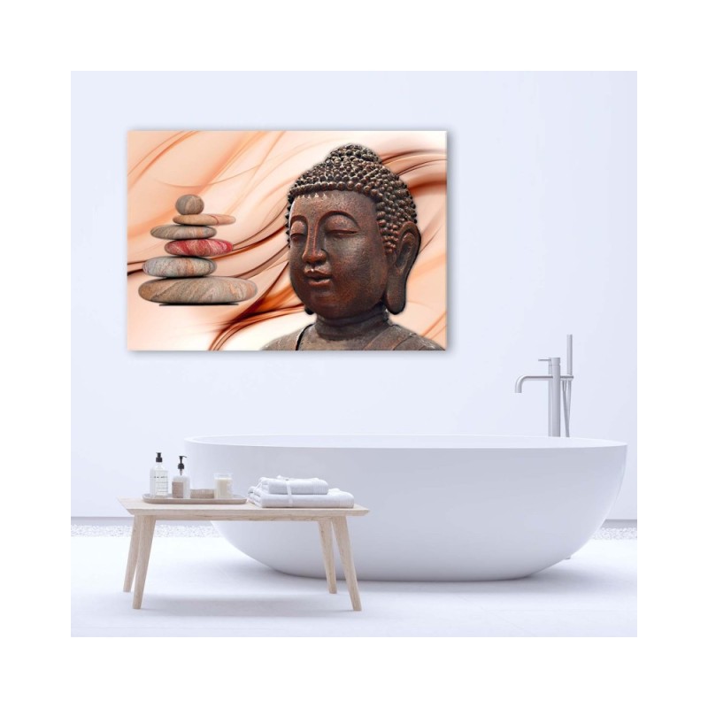 Leinwandbild - Buddhas Kopf und Steine - rosa | Feeby