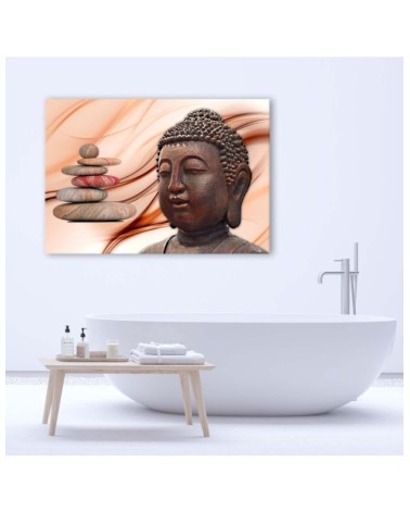 Leinwandbild - Buddhas Kopf und Steine - rosa | Feeby