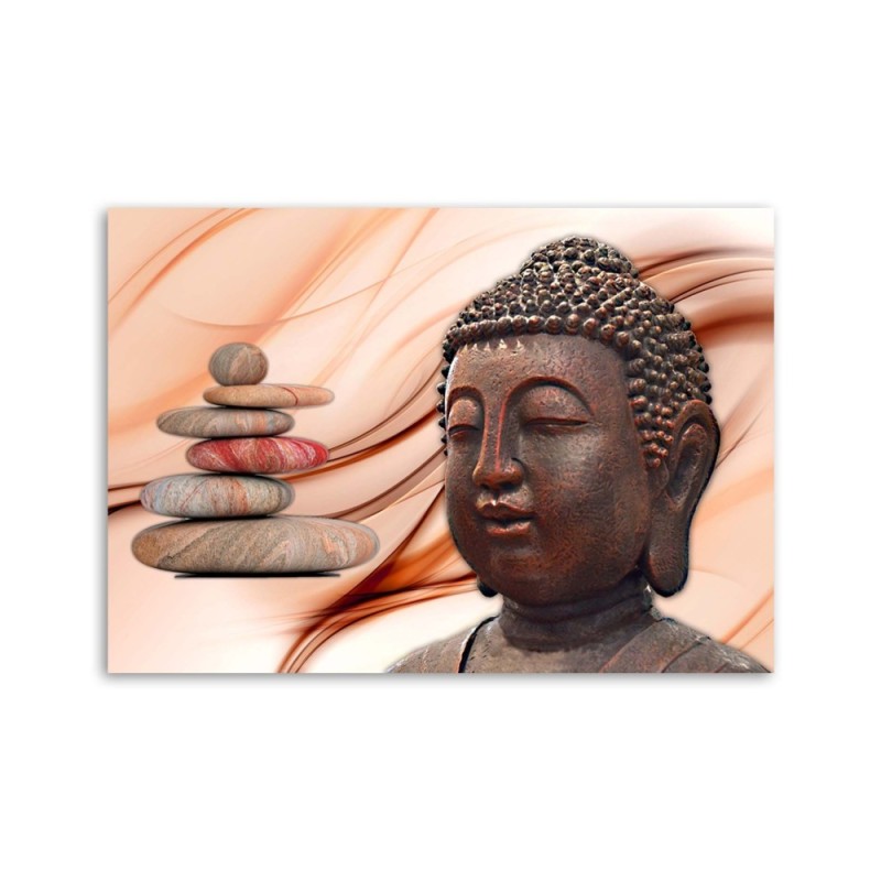 Leinwandbild - Buddhas Kopf und Steine - rosa | Feeby