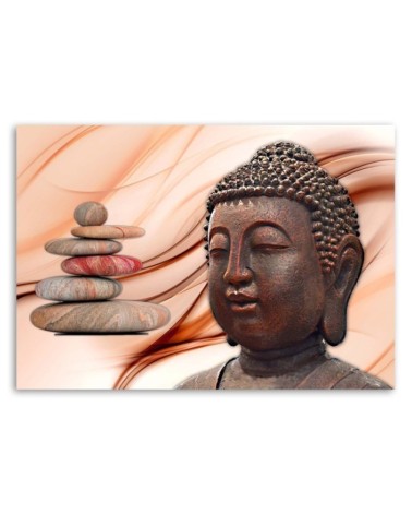 Leinwandbild - Buddhas Kopf und Steine - rosa | Feeby