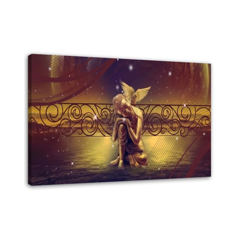 Modernes Wandbild - Buddha mit einem Vogel | Feeby