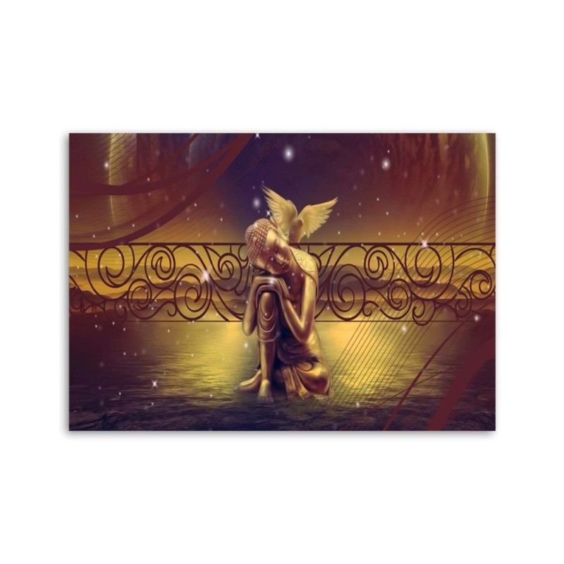 Modernes Wandbild - Buddha mit einem Vogel | Feeby