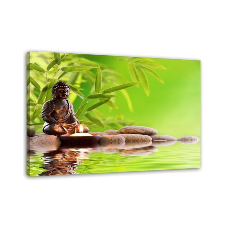 Leinwandbild - Buddha und Bambusblätter | Feeby