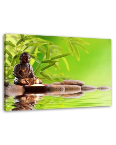 Leinwandbild - Buddha und Bambusblätter | Feeby