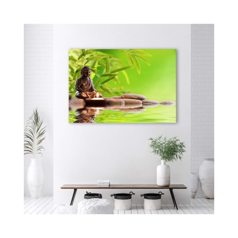 Leinwandbild - Buddha und Bambusblätter | Feeby