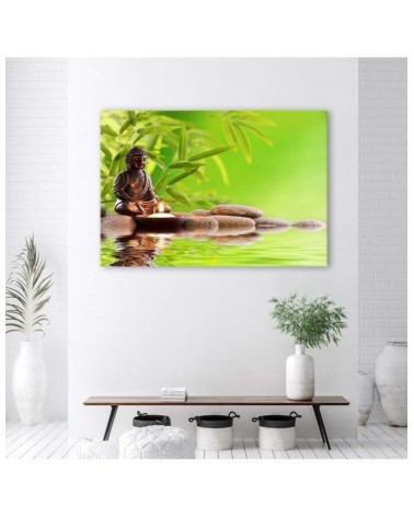 Leinwandbild - Buddha und Bambusblätter | Feeby