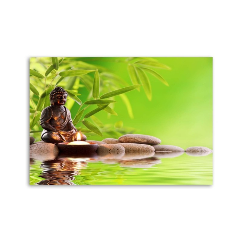 Leinwandbild - Buddha und Bambusblätter | Feeby