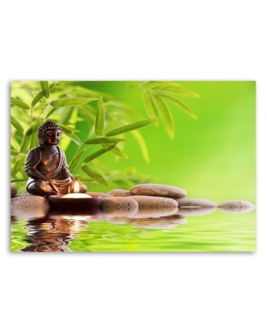 Leinwandbild - Buddha und Bambusblätter | Feeby