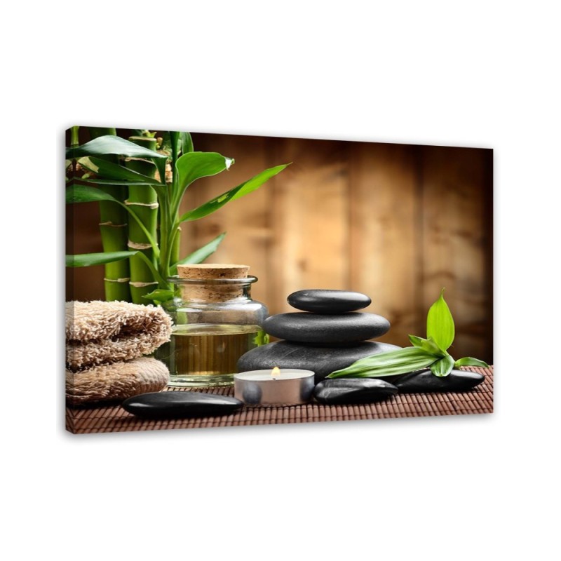 Bild - Zen-Komposition mit schwarzen Steinen und Bambus | Feeby