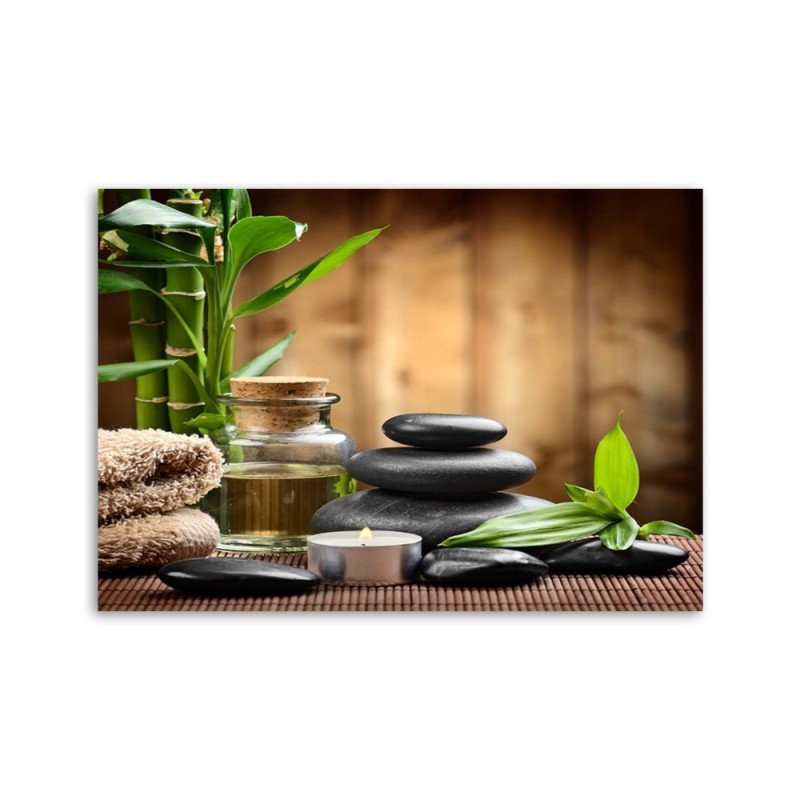 Bild - Zen-Komposition mit schwarzen Steinen und Bambus | Feeby