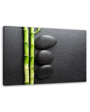 Wall art painting for living room Bamboo zen stones on black background | FEEBY