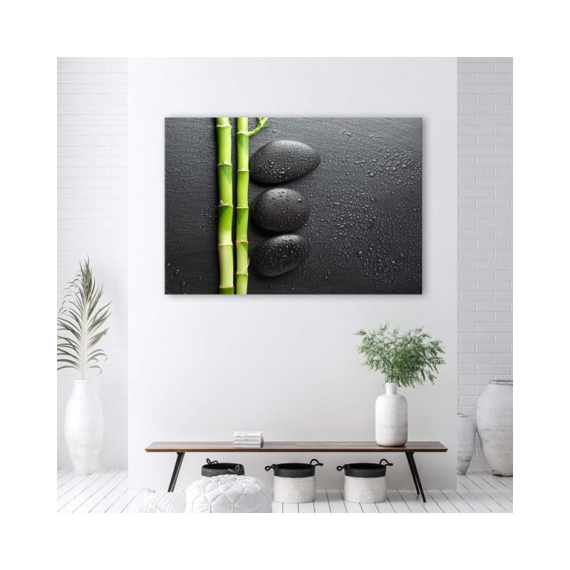 Bild - Bambus und Zen-Steine auf schwarzem Hintergrund | Feeby