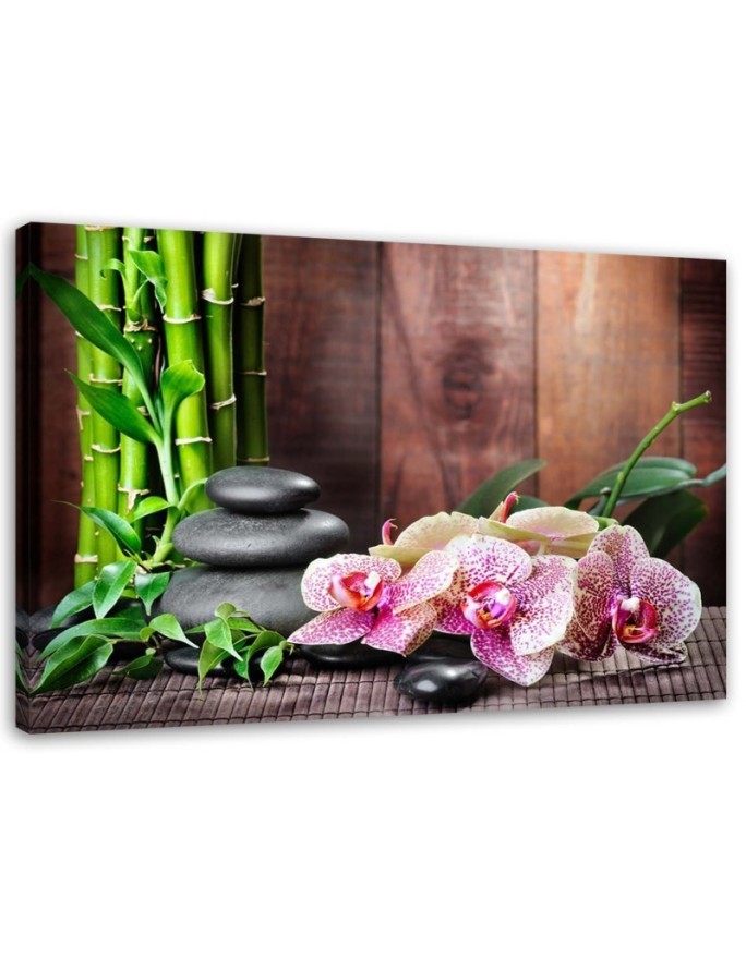 Bild auf Leinwand - Orchidee Bambus und Steine | Feeby