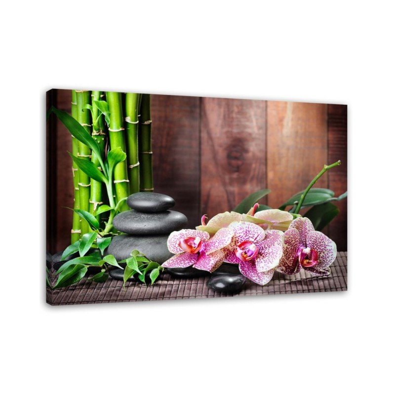 Bild auf Leinwand - Orchidee Bambus und Steine | Feeby