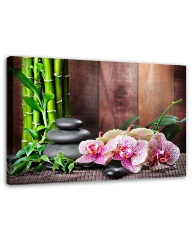 Bild auf Leinwand - Orchidee Bambus und Steine | Feeby