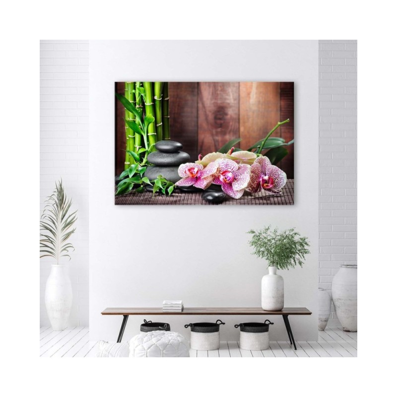 Bild auf Leinwand - Orchidee Bambus und Steine | Feeby