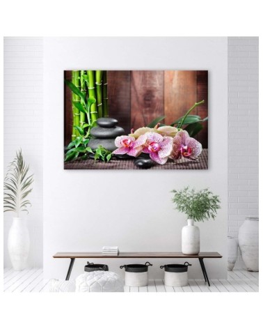 Bild auf Leinwand - Orchidee Bambus und Steine | Feeby