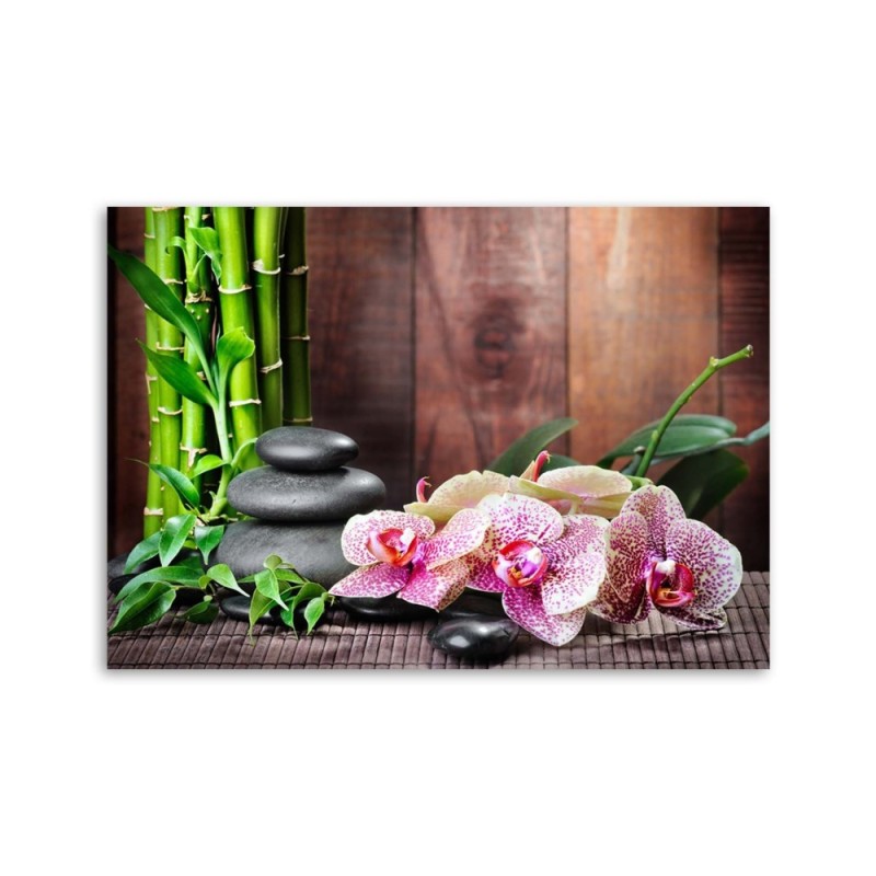 Bild auf Leinwand - Orchidee Bambus und Steine | Feeby