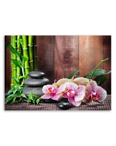 Bild auf Leinwand - Orchidee Bambus und Steine | Feeby