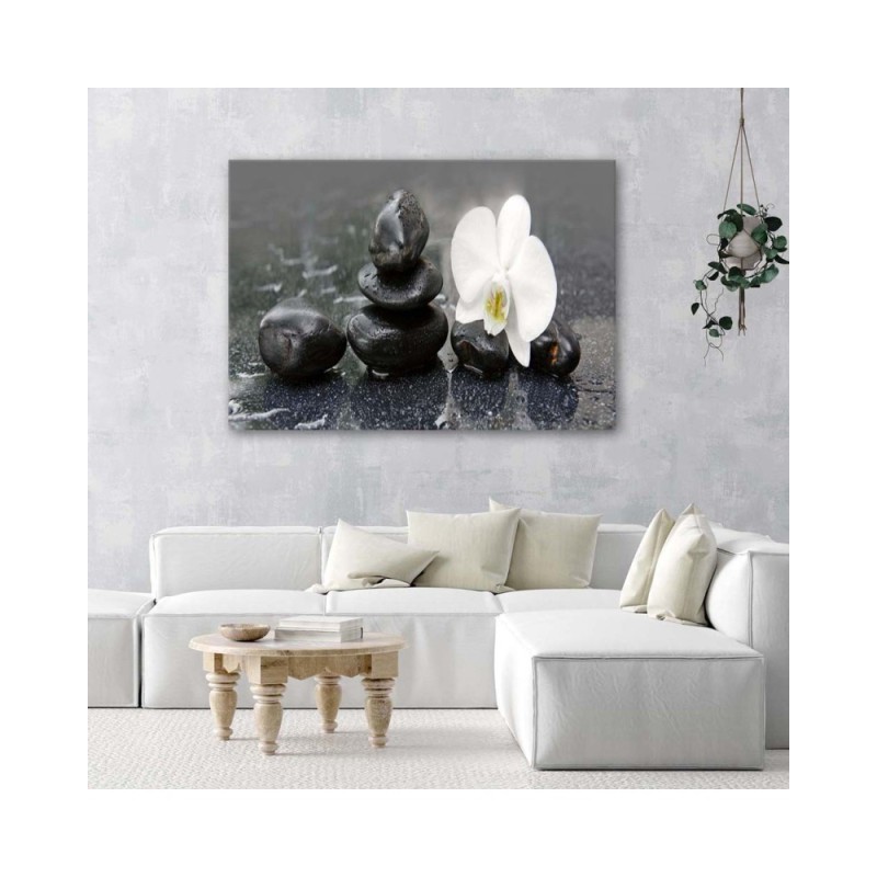 Bild auf Leinwand - Zen-Steine und Orchidee | Feeby